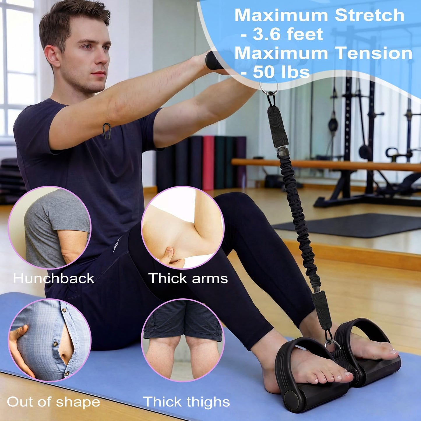Upgraded Pedal Resistance Band with Handle - Fashion Puller Exercise Tool, Thickened Built-in Latex Tube Pedal Resistance Device & Soft Nitrile Rubber Anti-Slip Footrest for The Core/Arms (Black)