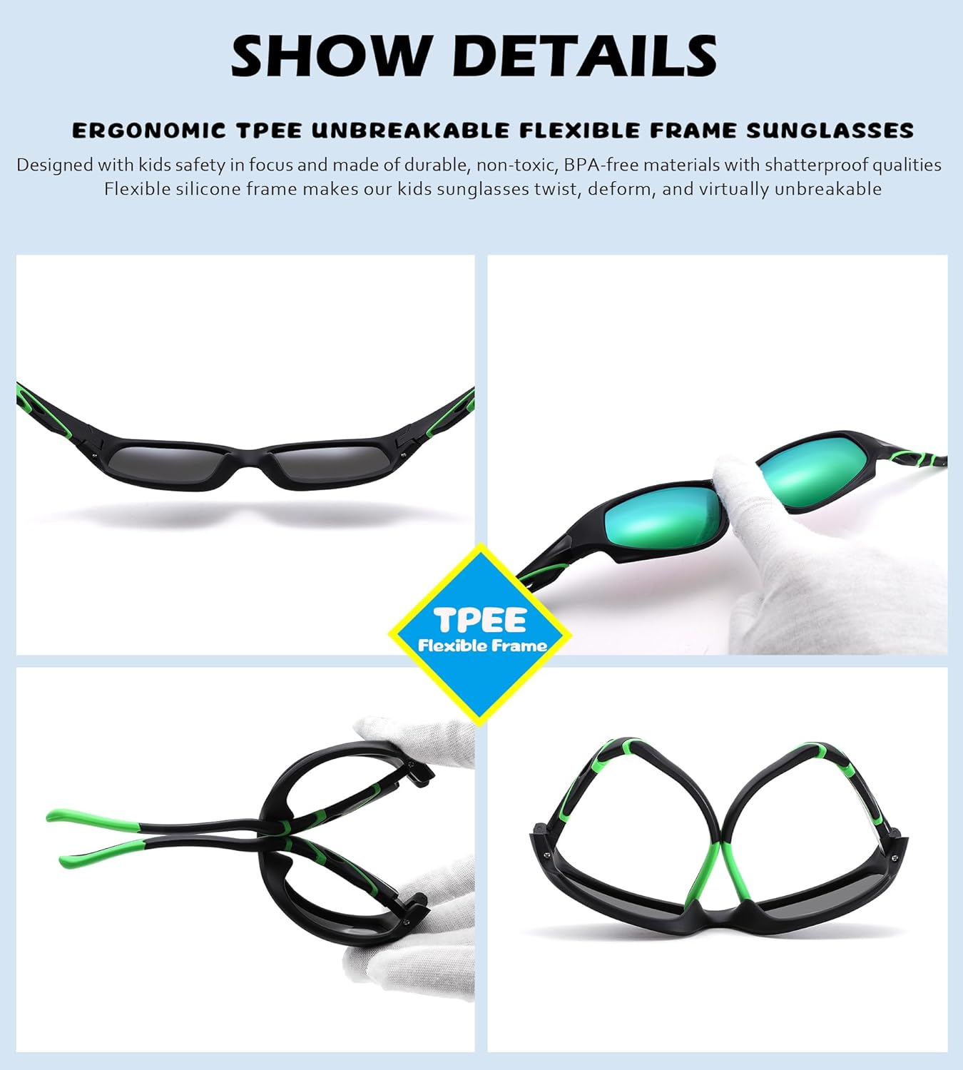 NULOOQ Kids Baseball Sunglasses - Unbreakable Polarized Sports Glasses for Ages 4-12