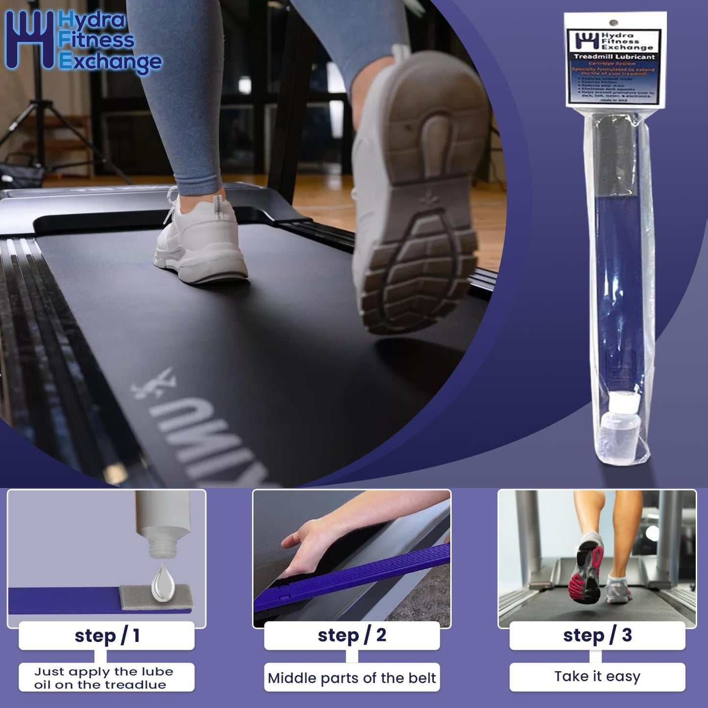 Hydra TreadLube Treadmill Walking Belt Lubricating Kit 100% Spirit Sole Fitness Silicone lube Tread Lube with 16" Applicator Reduces Friction Works with Most Treadmill