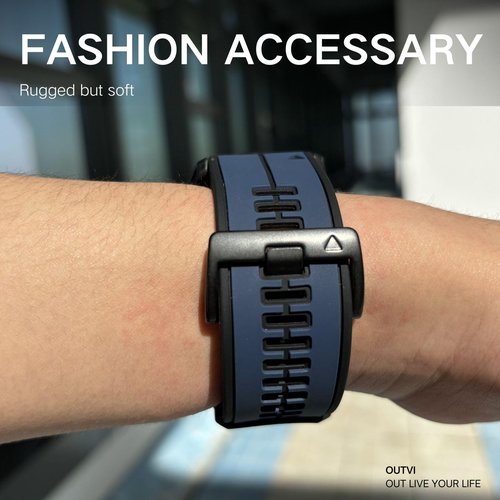 OUTVI 22 quick fit watch band compatible with garmin fenix 5 6 7 pro Solar Epix Pro Gen 2 47mm only Forerunner 935 745 965 955 Sturdy silicone 22mm sport watch bands replacement men BLUE BLACK