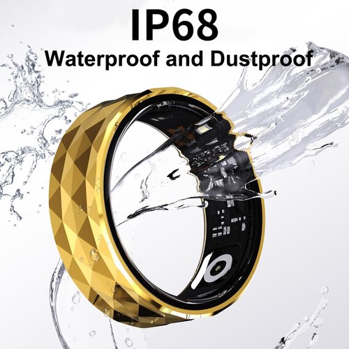 CNBRO Smart Rings for Men Women Fitness Ring Heart Rate Monitor Sleep Tracker Health Ring Pedometer Calories Step Counter IP68 Waterproof Fitness Tracker for Android iOS Phones, US-10, Gold