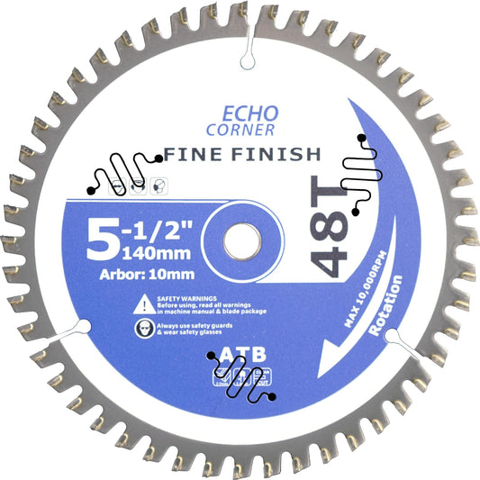 Echo Corner 5-1/2-Inch (10mm Arbor) Circular Saw Blade 48-Tooth, Carbide TCT Fine Cut Fine Finish Crosscut Framing Ripping Wood Plywood MDF Plastic Veneer Lumber Laminate