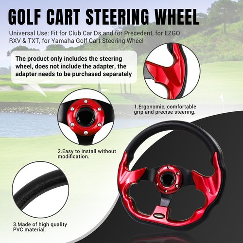 LOSCHEN Golf Cart Steering Wheel Universal Design Fit for Club Car Ds and Precedent EZGO RXV & TXT, Fit for Yamaha Golf Cart Steering Wheel-Red