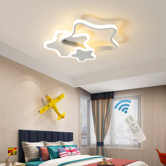 Tioolo Dimmable LED Ceiling Light, Creative Cartoon Star Ceiling Lamp, Acrylic LED Chandelier with Remote, Modern Flush Mount Chandelier Lighting Fixture for Boys Girls Bedroom Living Room, 32W/White