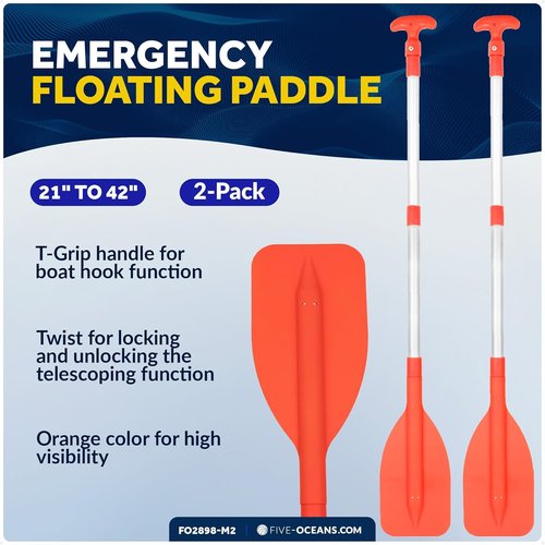 Five Oceans Telescoping Paddle - Emergency Boat Paddle, Floating Orange, Extends 21" to 42" for Easy Storage