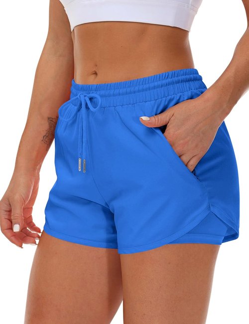 Mancreda Women's Running Shorts - Elastic Workout Gym Shorts with 3 Zipper Pockets | Athletic Yoga Wear