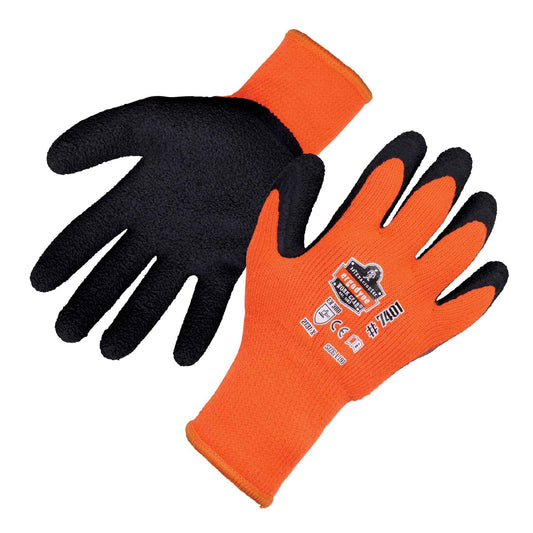 Ergodyne ProFlex 7401 Coated Winter Work Gloves, Latex Coated Palm, Thermal Fleece Lining, 12-PK
