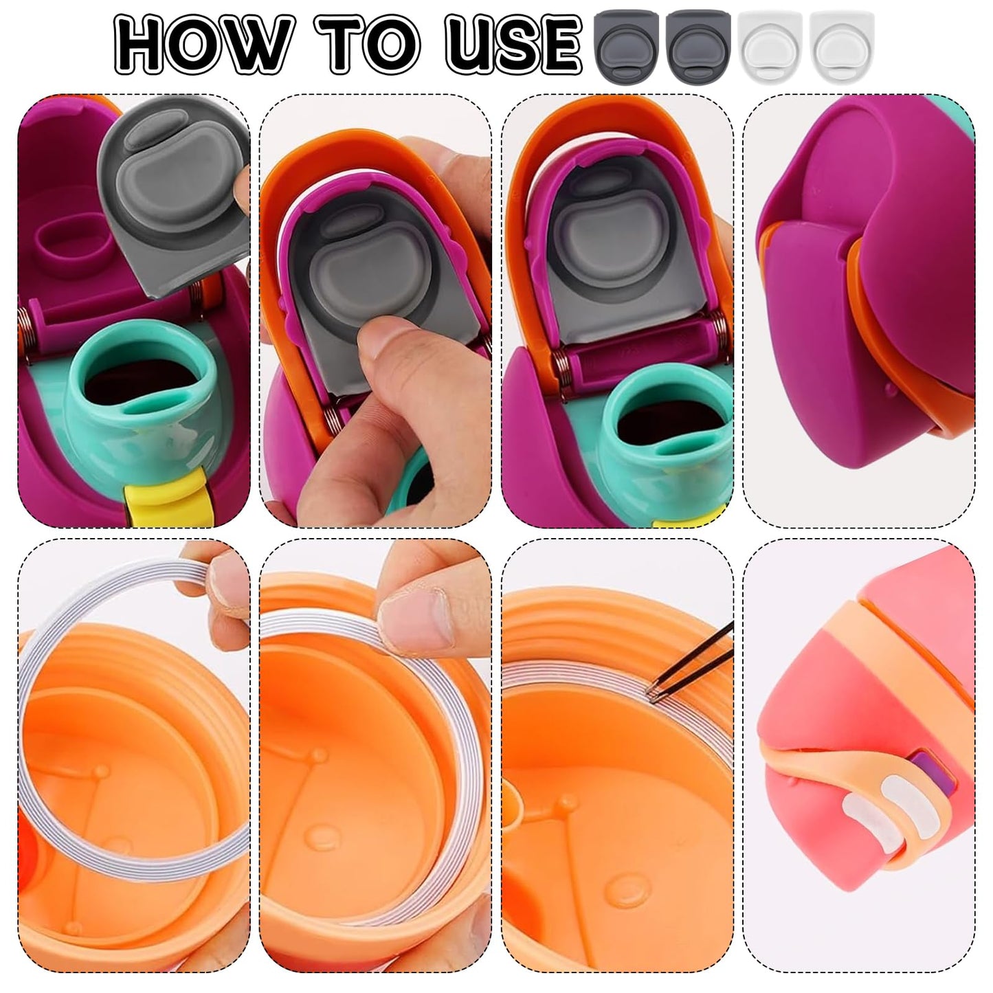 BMSQOFD 4 Sets Jelly-like Replacement Rubber Stopper and O Ring Gasket Compatible with Owala FreeSip 24oz 32oz,Water Bottle Lid Insert Cap Seal Parts for Owala 16/19/24/32/40oz Mouth piece Accessories
