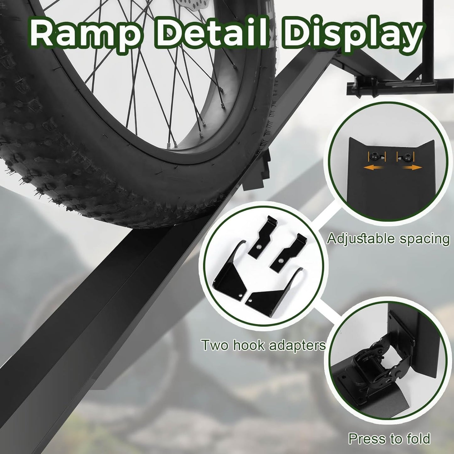 YE/RL Heavy Duty Bike Rack Loading Ramp - Foldable E-Bike Ramp with Dual Hooks | Supports Up to 150 LBS