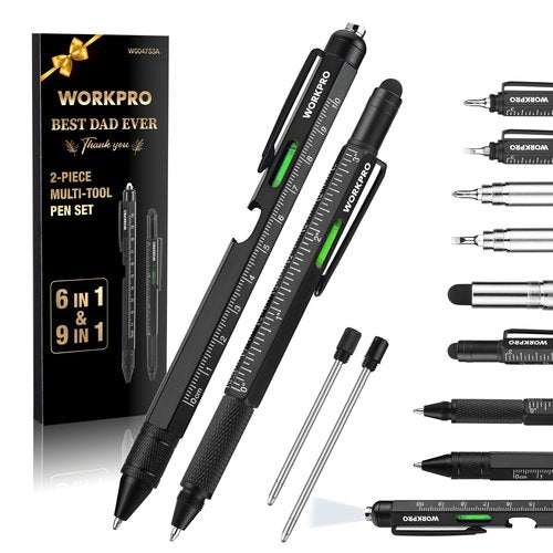 WORKPRO Father’s Day Gifts for Men, 9 Functions Multi-tool Pen Set, Birthday Gifts for Who Have Everything, Cool EDC Gadgets for Men, Stocking Stuffers, for Dad Grandpa Husband Him Adults Boyfriend