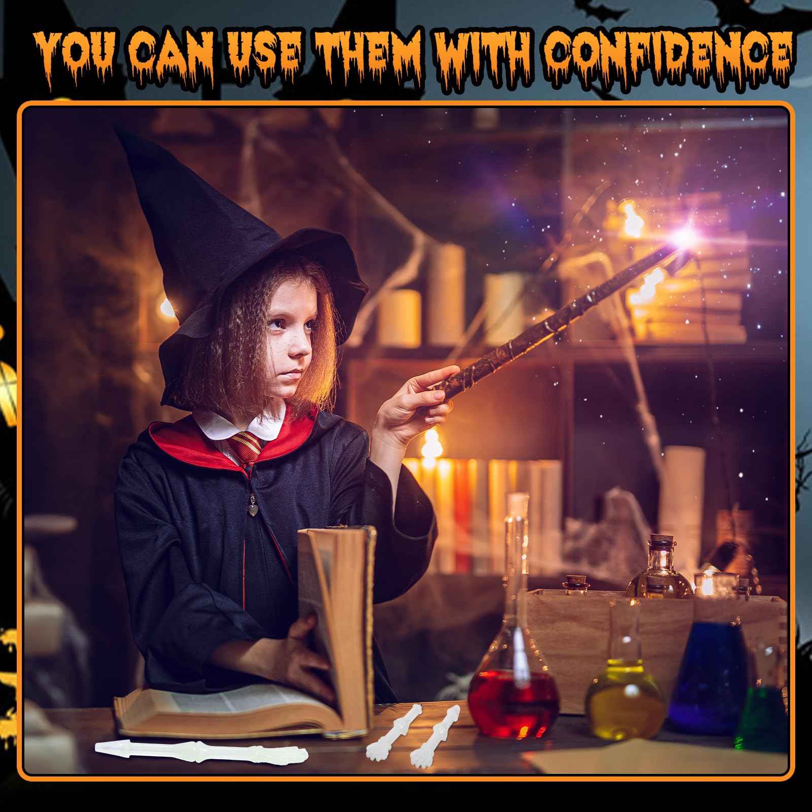 Seajan 120 Pcs Halloween Glow in the Dark Skull Bones Pens Novelty Nursing Pens Creative School Pens for Kids Students Artist School Office Birthday Halloween Party Supplies Black Ink