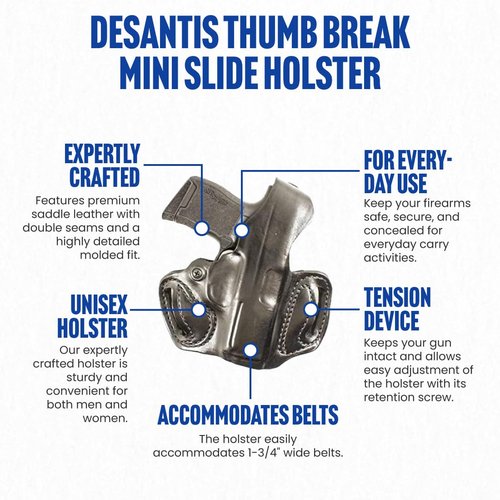 DeSantis Thumb Break Mini Slide Holster - Leather OWB Holster, Fits the SIG Sauer P365, P365 XL RomeoZero, P365 XL, P365 SAS - Right Hand Draw, Black