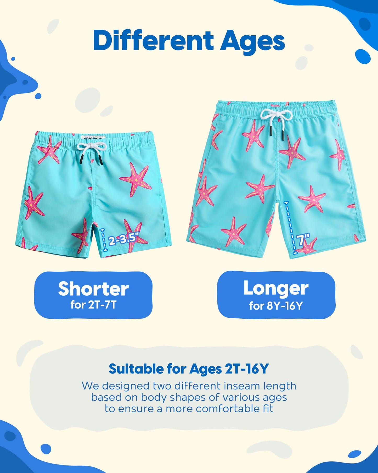 maamgic Boys Swim Trunks Toddler Swim Shorts Little Boys Bathing Suit Swimsuit Toddler Boy Swimwear,Starfish-Lake Blue,4 T