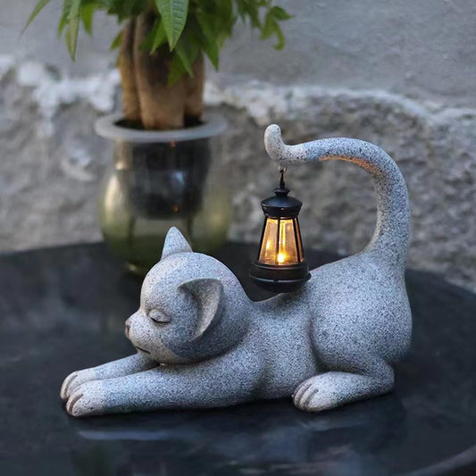 JUMPHIGH Garden Cat Statue with Solar Lantern, Garden Sculpture Decor Animal Figurines Cute Cat for Yard Lawn Patio Balcony Outdoor Ornament, Unique Gifts for Women mom dad