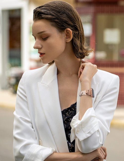Wearlizer Leather Band Compatible with Fitbit Versa 2 Bands for Women, Dressy Slim Leather Strap Wristband with D-Shape Metal Buckle for Fitbit Versa 2/Versa Lite/SE Smart Watch