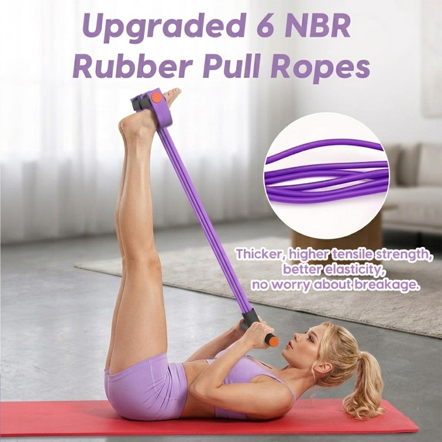 JQTEOYW 6-Tube Pedal Resistance Band with Handles, Purple