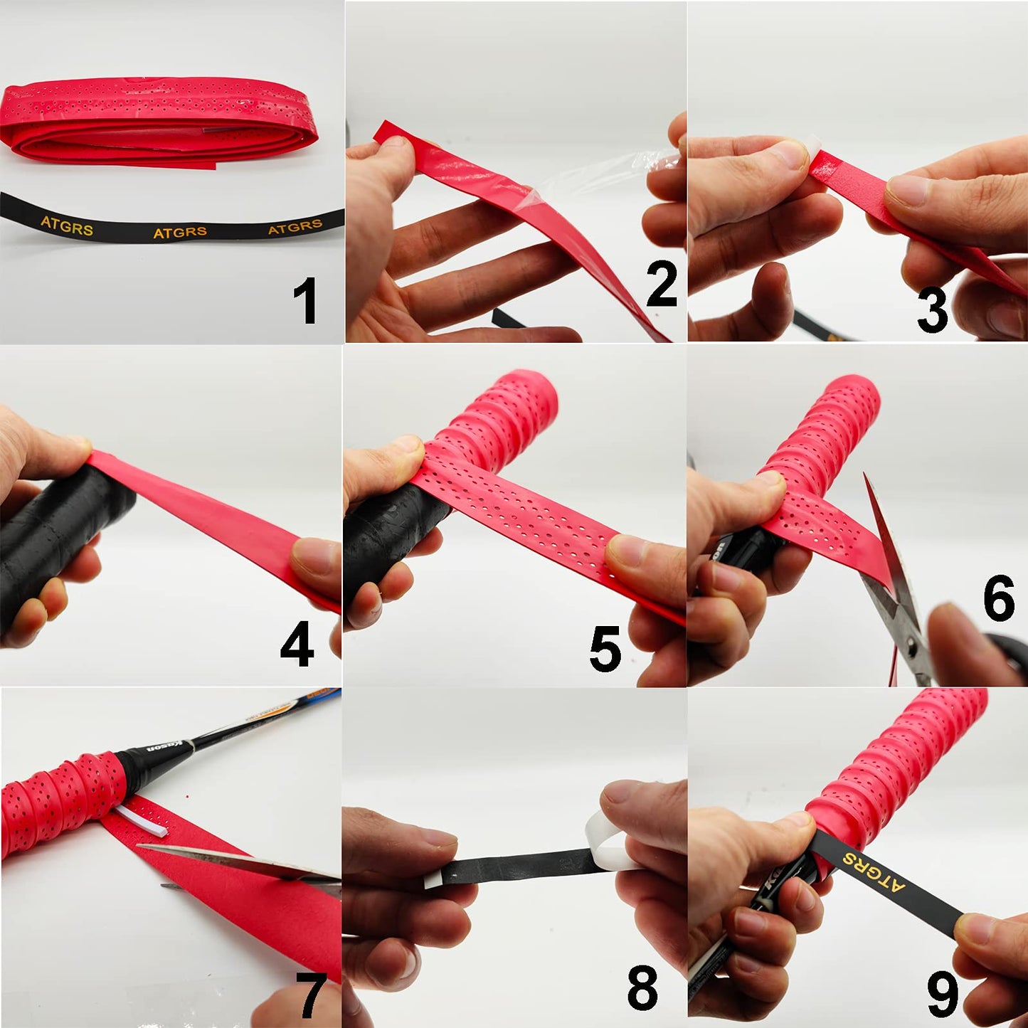 ATGRS Tennis Grip Tacky Tennis Racket Grip Tape Absorbent Anti-Slip Tennis Overgrip for Tennis Badminton Pickleball Racquet Handle Grip with Damping Ridges Overgrips (Red)