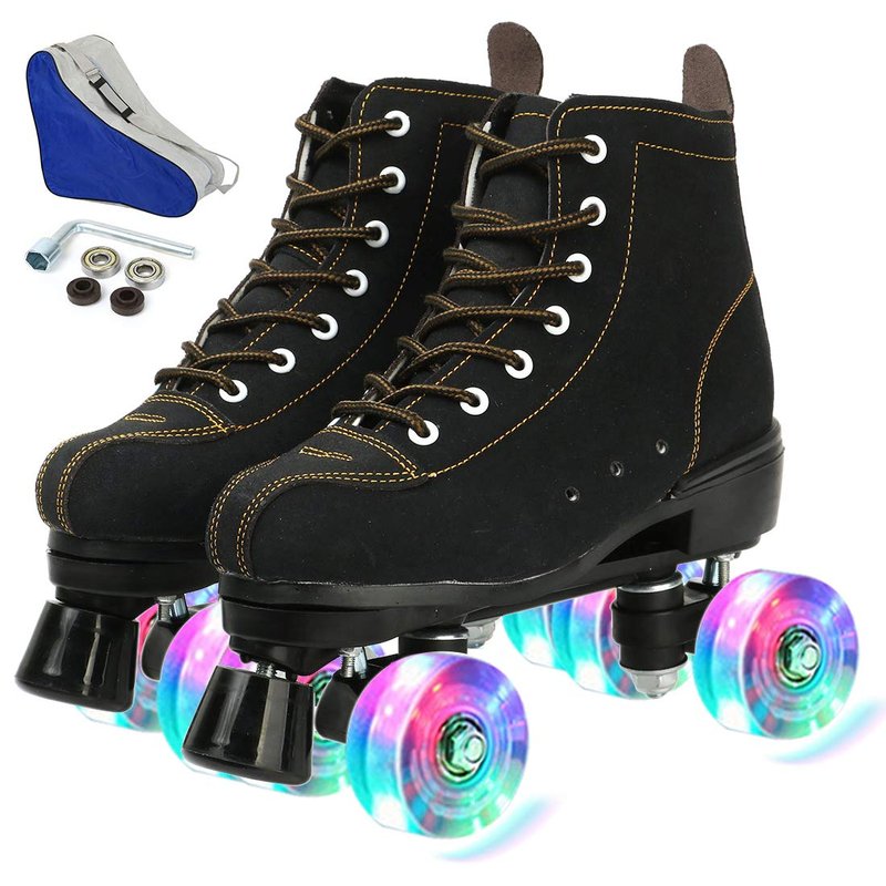 Roller Skates for Women and Men Cowhide High-Top Shoes Classic Double-Row Roller Skate Four-Wheel Roller Skates for Men Unisex Christmas