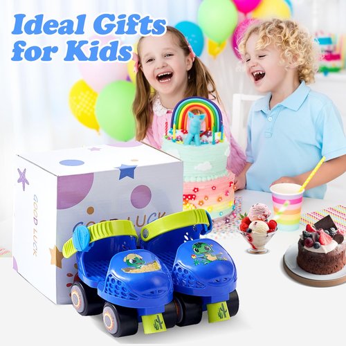 Kids Roller Skates for Girls and Boys Age 2-4 Years Old,Adjustable Quad Toddler Children Beginner Roller Skates (Blue)