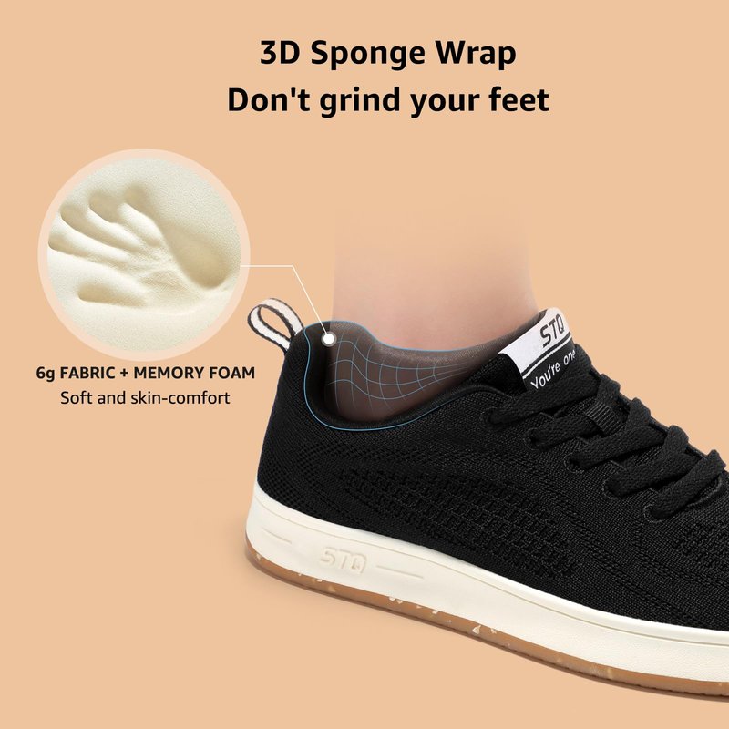 STQ Skate Shoes for Women Black Sneakers for Women Fashion Breathable Mesh Skateboard Shoes Black Size 7.5