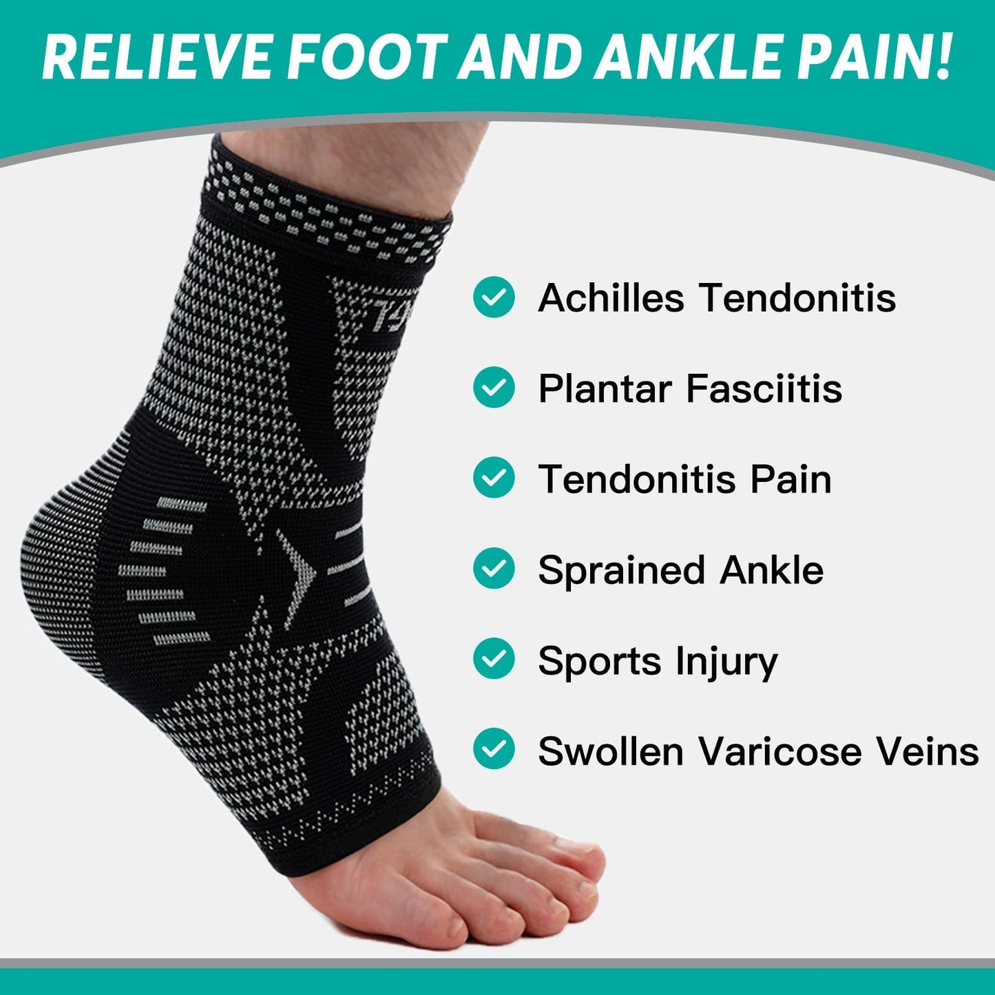 INDEEMAX Copper Ankle Brace Ankle Compression Sleeve Support Ankle Brace for Women & Men, Achilles Tendonitis Brace, Plantar Fasciitis, Sports, Silver Black, L