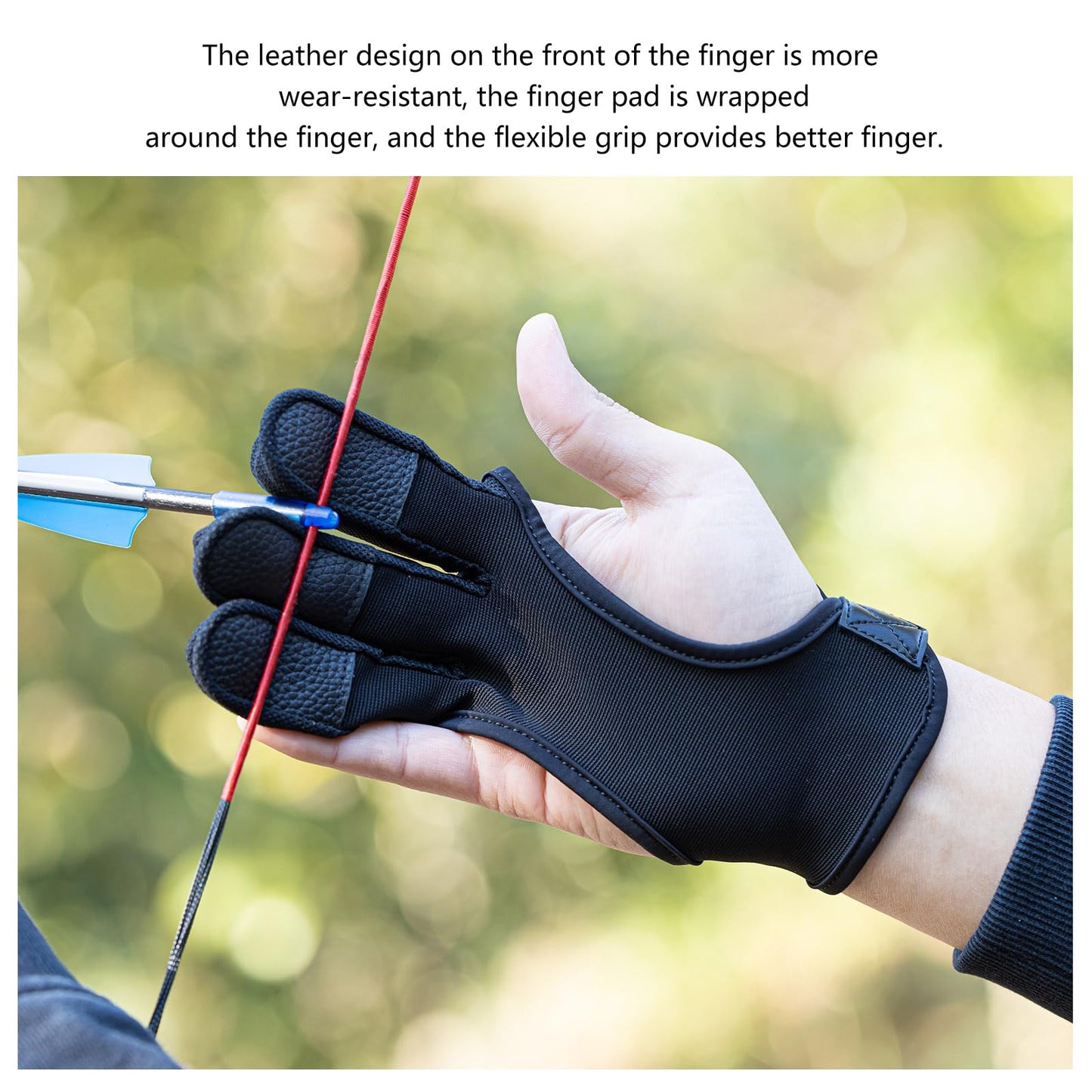 Prespollw Archery Glove Three-Finger Guard – Protective Shooting Glove for Men & Women, Ideal for Recurve & Compound Bow Hunting and Target Practice (Large)