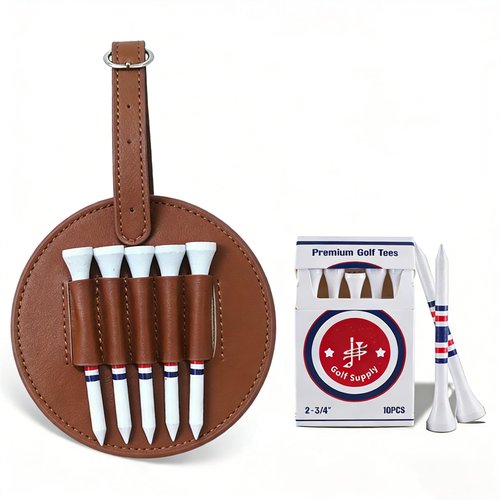 LH90H Golf Tee Holder for Bag, Golf Tee Carrier with 10 PCS Wooden Golf Tees 2-3/4 inch, Golf Accessories for Men and Women, Golf Bag Accessory and Golf Gift (Brown)