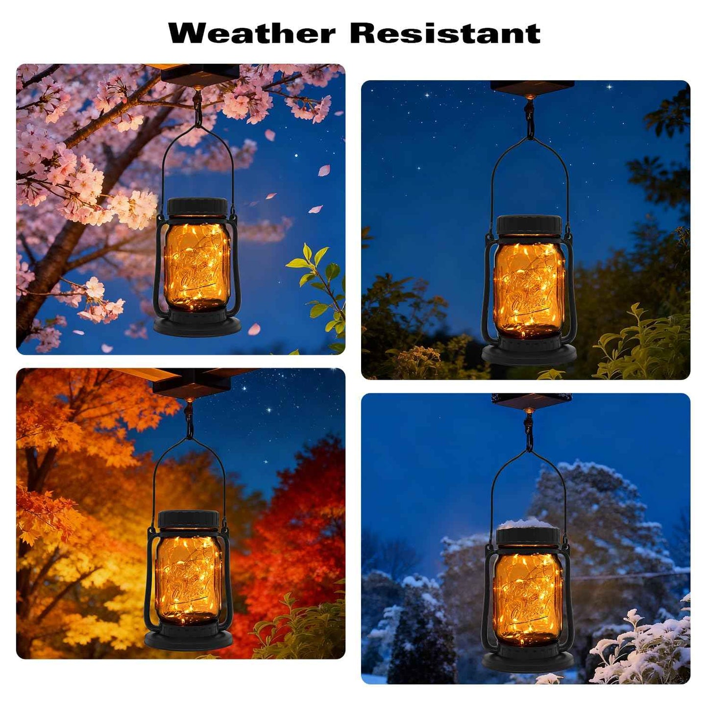 Mason Jar Lights - Solar Lantern Outdoor Waterproof, Hanging Solar Lights for Outside, Halloween, Fairy Twinkle Glass Decorative Lamp for Yard, Patio, Garden, Porch, Table, Wedding, Pack 2