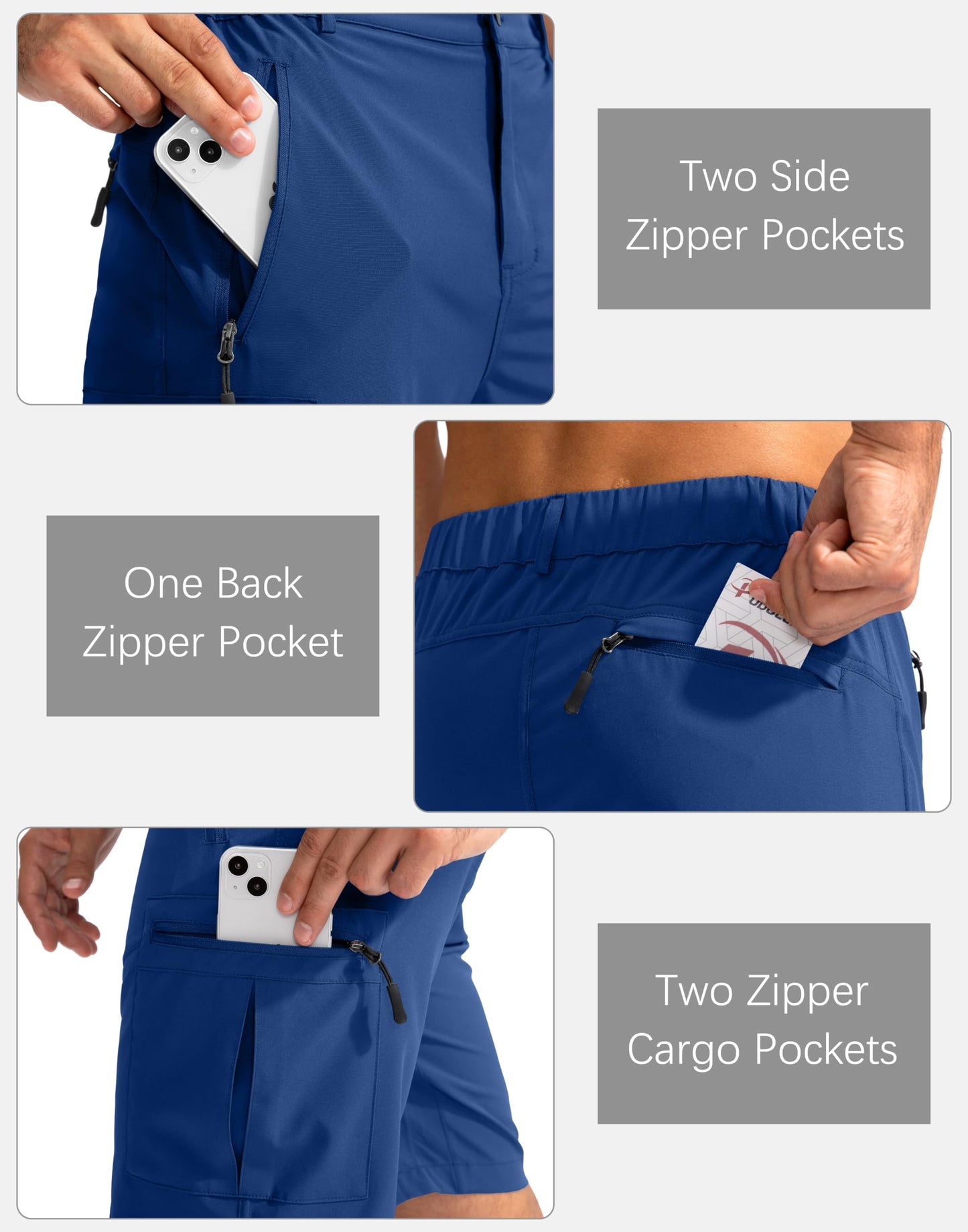 Pudolla Men's Hiking Cargo Shorts 9" Lightweight Outdoor Work Shorts for Men Travel Golf Camping Casual with 5 Zipper Pockets(Royal Blue Large)