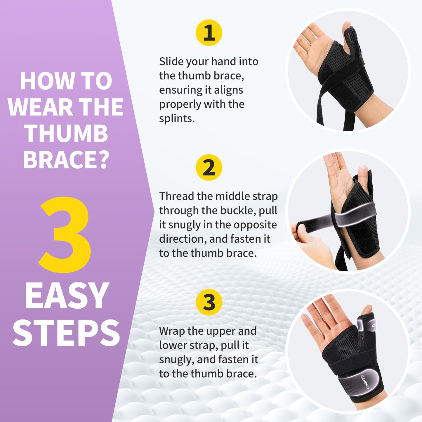 CAMBIVO Thumb Brace with Adjustable Straps, Breathable Wrist Support with Open-Palm for Arthritis, De Quervain's Tenosynovitis, Sprains, Fits Right or Left (Pink, S/M)
