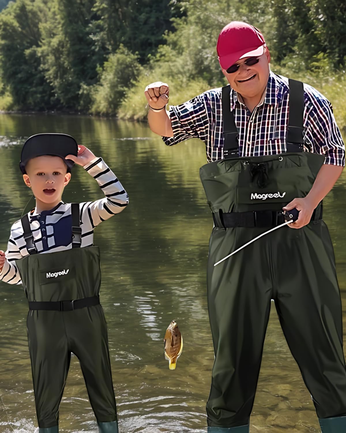 Magreel Child Chest Waders Waterproof Nylon Youth Waders with Boots Fishing & Hunting Waders for Toddler Children Boys Girls, 10/11 Big Kids