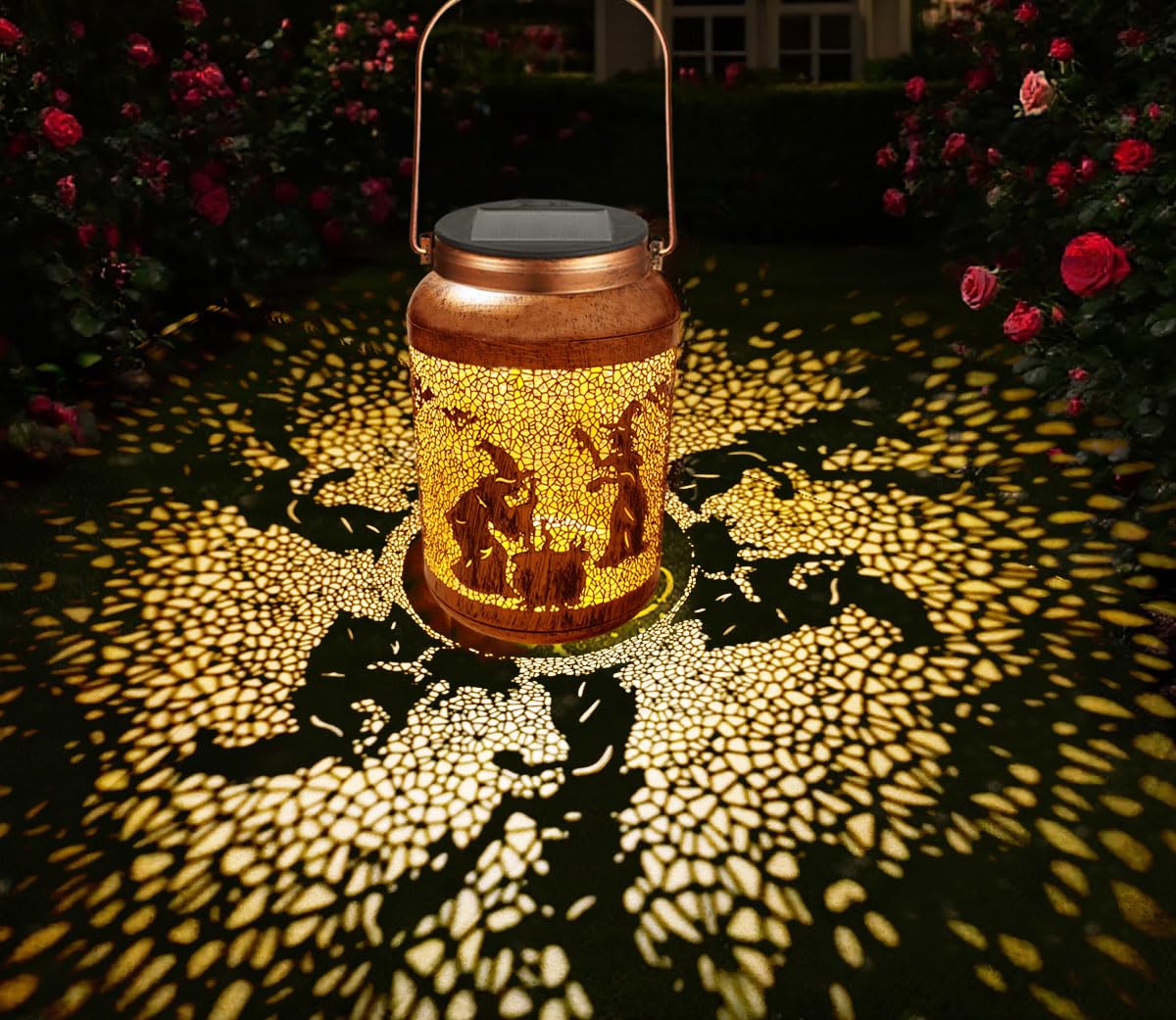 Solar Halloween Decorations Outdoor Witch Lanterns Garden Decor Metal Hanging Solar Lights Waterproof Outdoor Halloween Decorations Lights for Party Yard Patio Lawn Pathway Landscape