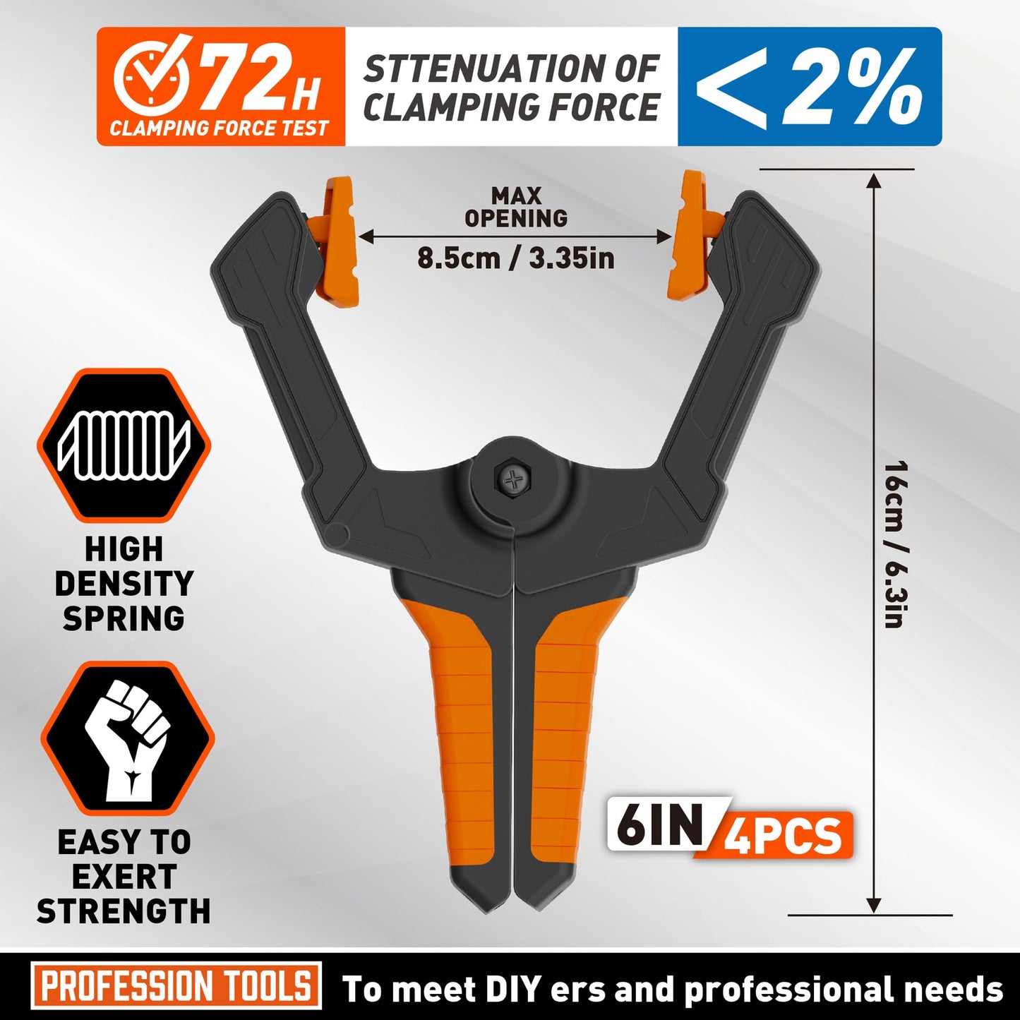 AMARTISAN 6 inch Spring Clamps Heavy Duty, 4-Pack Large Clamps for Woodworking Work, Fixing Backgrounds, and Photography DIY, Among Others. 3.35 Inch Mouth Opening.