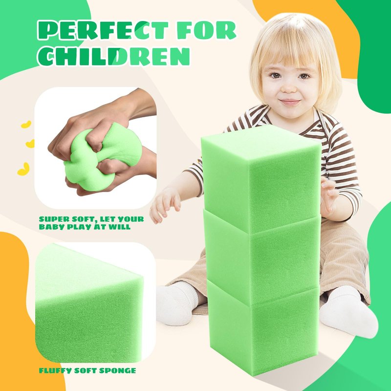 TAYUQEE Foam Pit Cubes, 24 PCS 5 Inches Gymnastics Foam Blocks Trampoline Blocks, Multi-Sport Protective Padding for Freerunning, Trampoline, Parkour, Skate Parks & BMX - Green