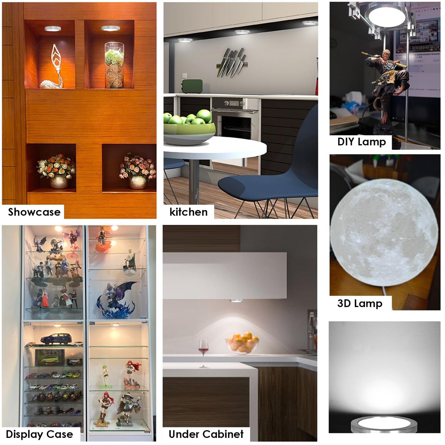 AuyiHomu Single Under Cabinet LED Puck Lights Plug in, 3D Printer LED Lamp Kit 001 DIY USB Powered 5V Dimmable Touch Switch Ultra Thin for Kitchen/Cabinet/Wardrobe/Showcase (Cool White/6000K)