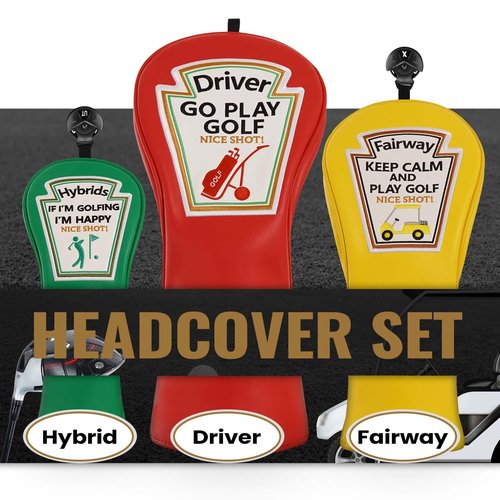 Craftsman Golf Funny Golf Club Head Covers, Driver 3 5 Wood Fairway Hybrids Headcover, 3 Pieces Deign Snug Fits