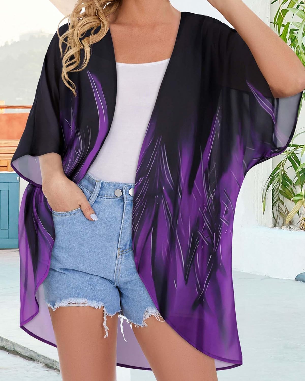 Skiennix Women's Floral Print Kimono Cardigan - Stylish Puff Sleeve Cover-Up | Casual Blouse Tops