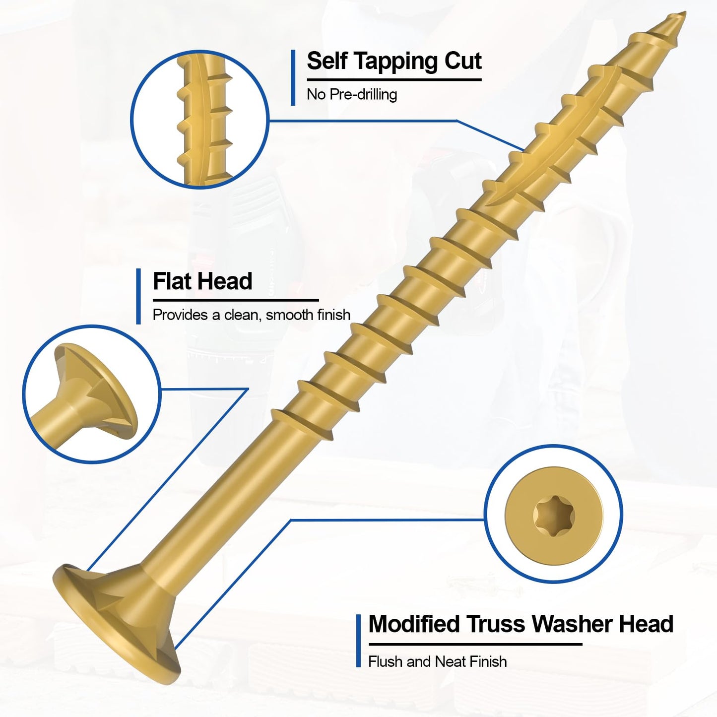#8 x1-1/2Inch Deck Screws, 100Pcs Star Drive Wood Screws, Rust Resistant Timber Screws for Timber/Log/Landscaping Wood, T20 Star Bit Included, Yellow