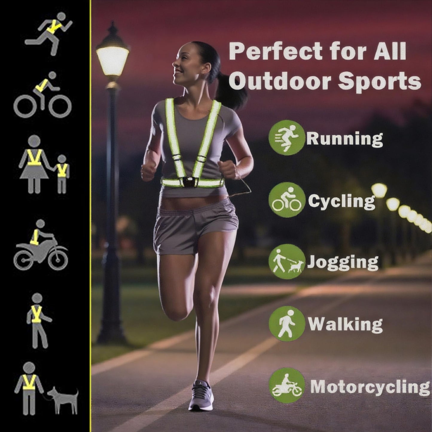 YUNLOVXEE Reflective Strap Safety Vest Gear - 2-10 Pack Adjustable High Visible Reflective Running Gear for Women Men Night (Red x2)