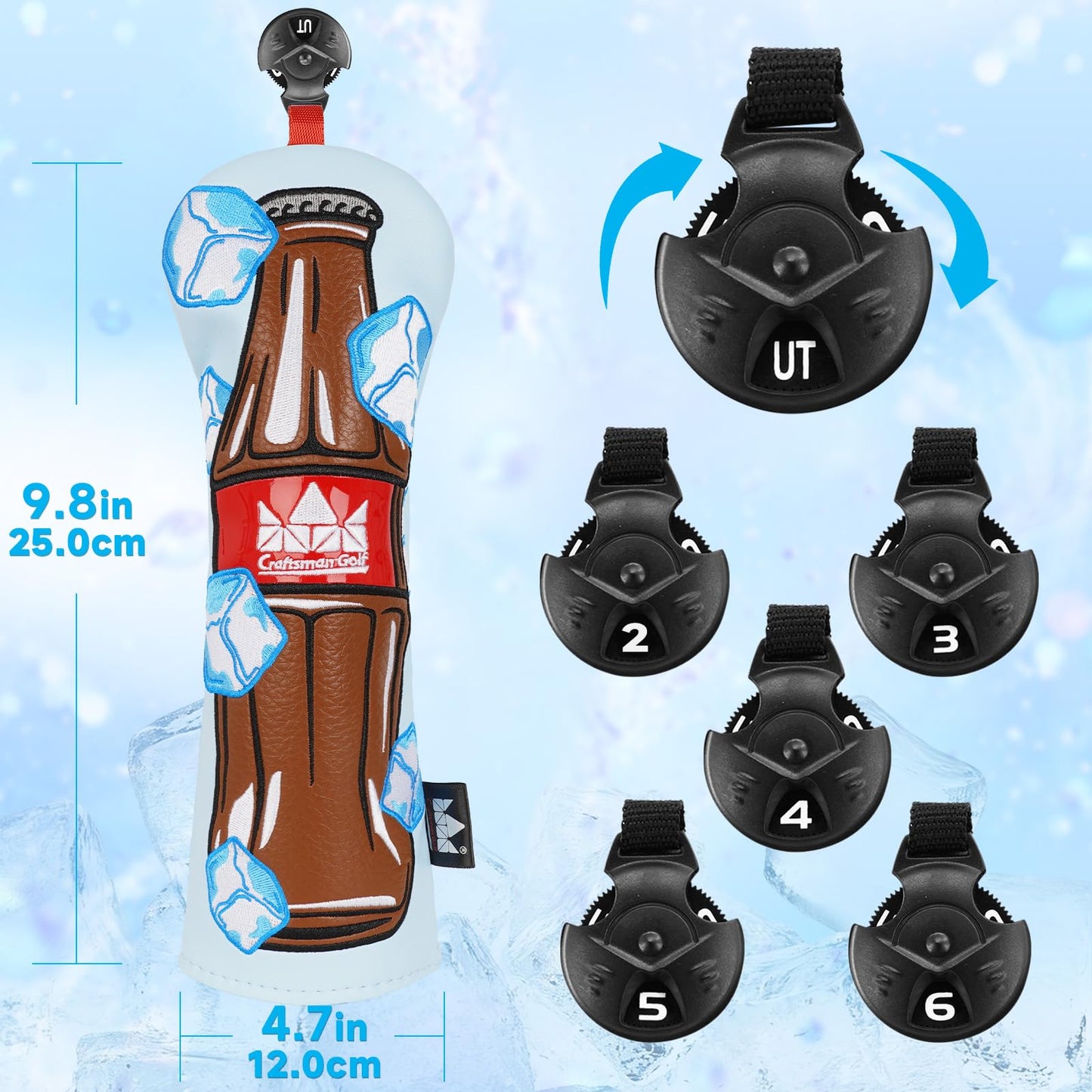 Ice Blue Golf Club Head Cover for Rescue Hybrid Headcover Gift for Men Women with Rotatable ID Tag