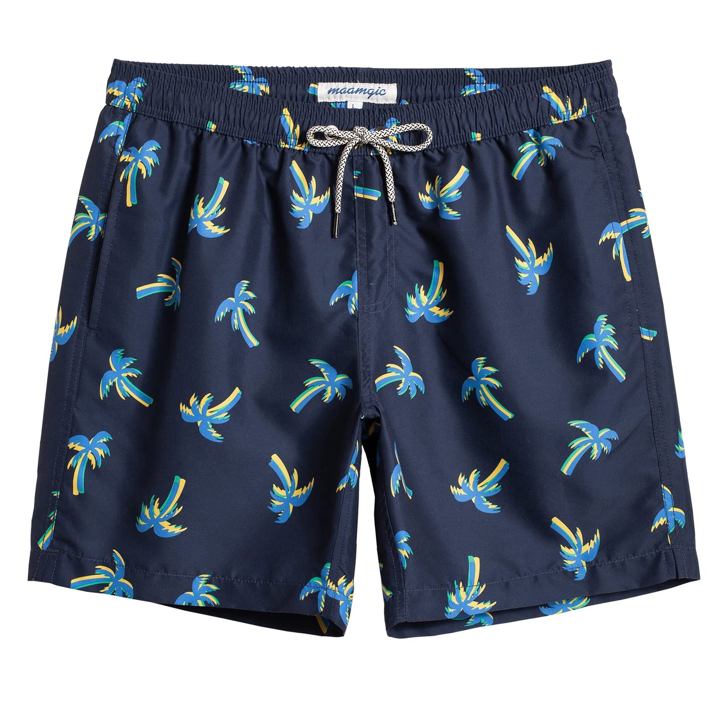 maamgic Mens Swim Trunks Quick Dry Swim Shorts with Mesh Lining Funny Swimwear Bathing Suits 7inch Dark Blue Luminous Coconut Large