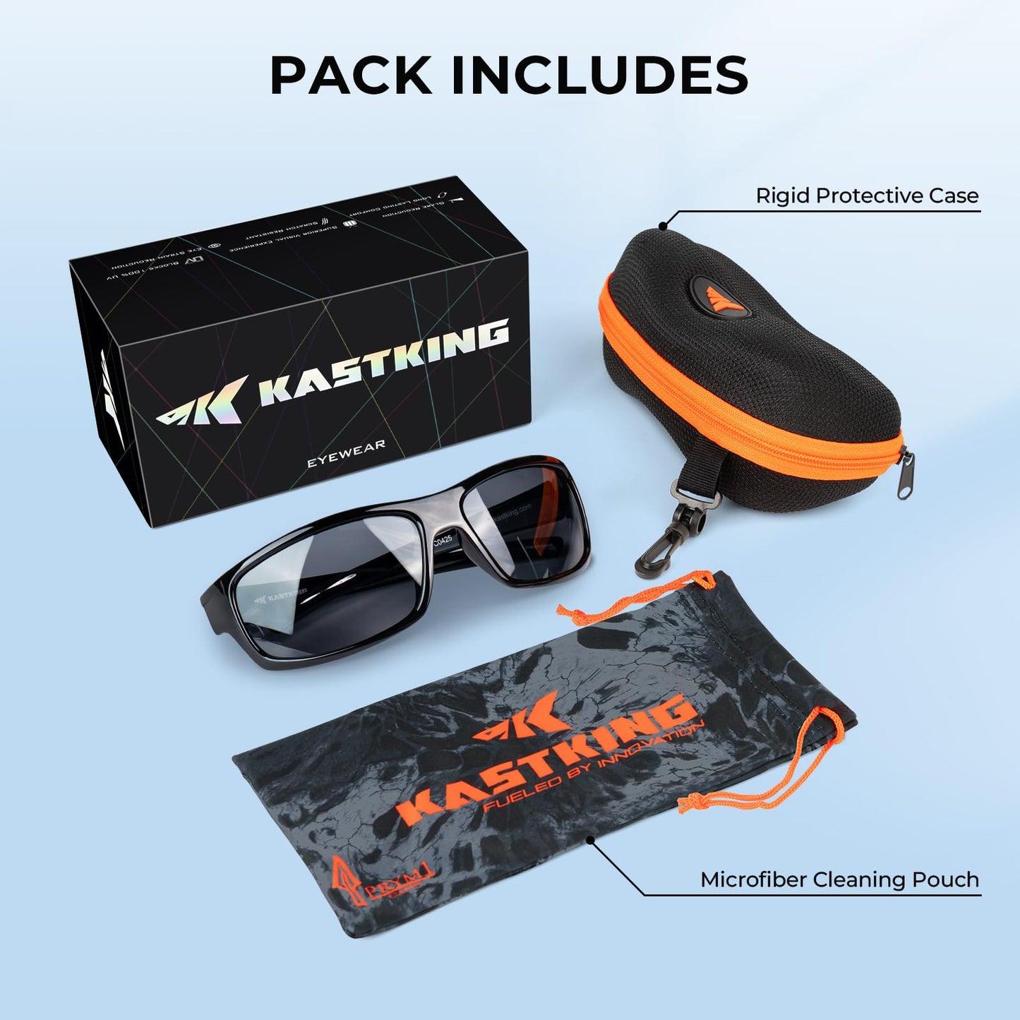 KastKing Kateel Polarized Sport Sunglasses for Men and Women, Gloss Black Frame, Smoke Lens