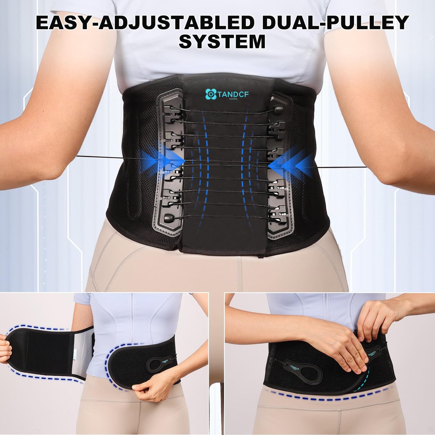 TANDCF Back Brace for Lower Back Pain Relief with Pulley System,Lumbar Support Belt for Men & Women with Bionic Support System, Ergonomic Design and Lightweight Skin Friendly Material (M)