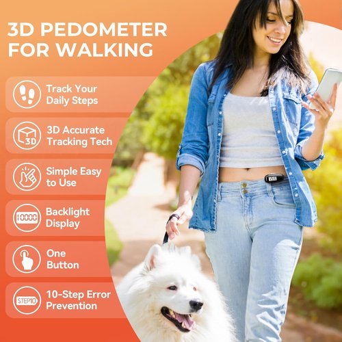 3D Pedometer - Accurate Walking Step Counter with Removable Clip & USB Rechargeable Design