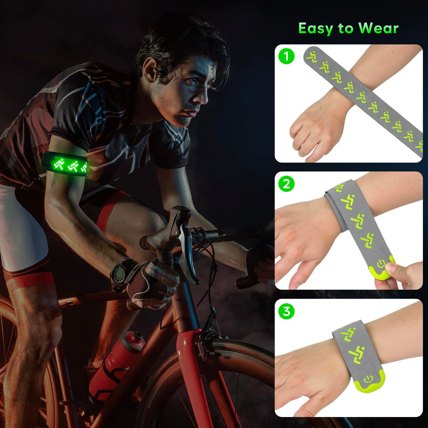 Vizbrite LED Armband Rechargeable for Running, High Visibility Reflective Running Gear for Running Walking at Night Safety, Jogging Lights, Adjustable Light Up Arm Bands for Men Women Kids