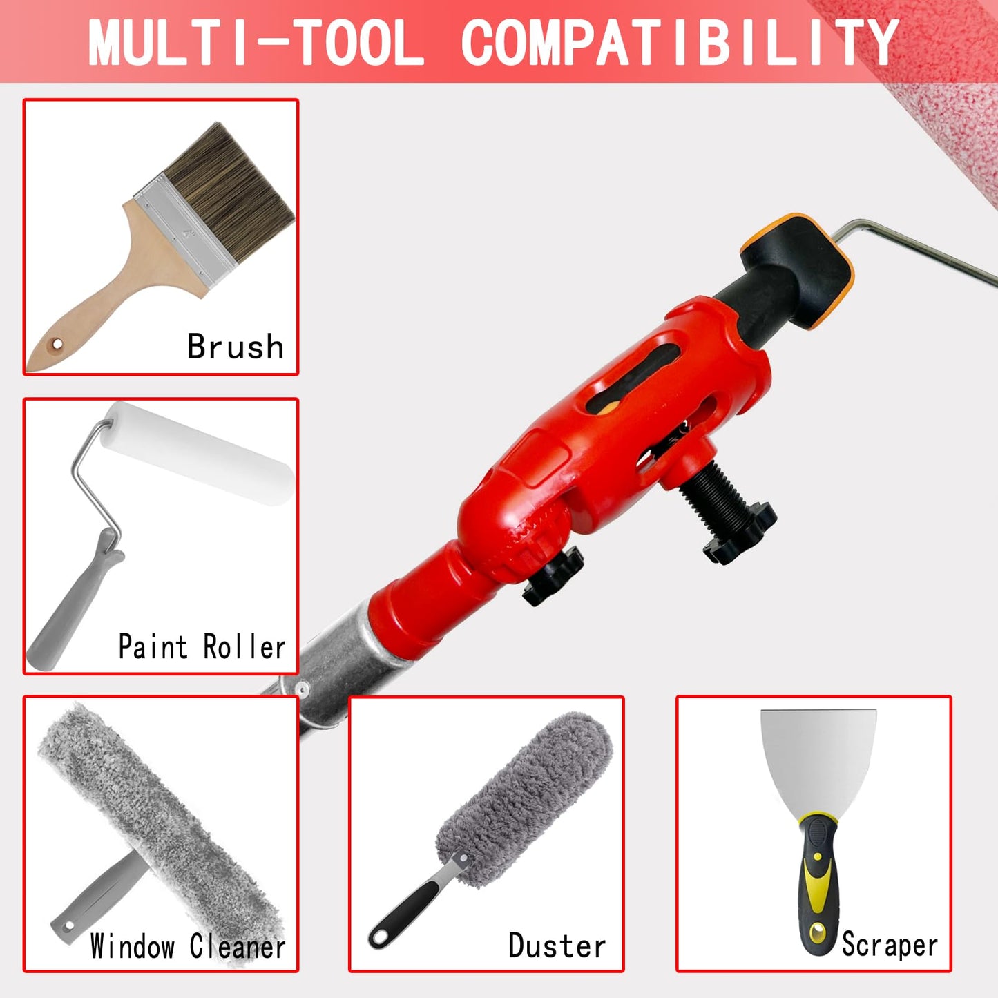 Multi-Angle Paint Brush Extender for High Ceiling,Extension Pole Attachment Holder for Paint Brush,Roller, Scraper, Secure Handle Grip,Great for Walls, Corners, Edges,Corner Painting Tool