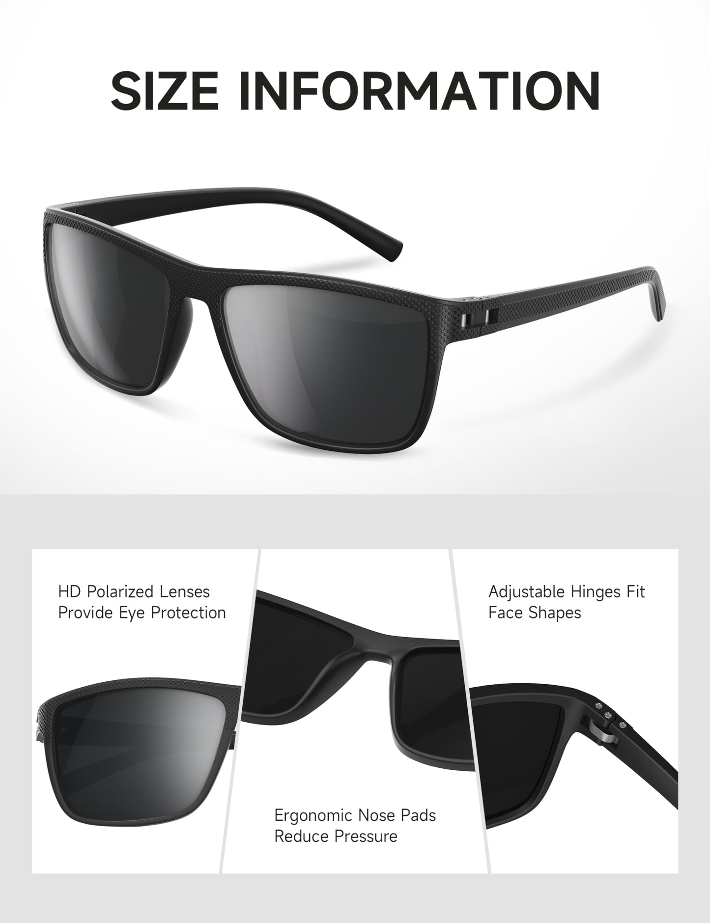 Foliful Polarized Sunglasses Men and Women, Mens Sunglasses Square Lightweight with UV Protection Sun Glasses for Fishing Driving, 3806A02