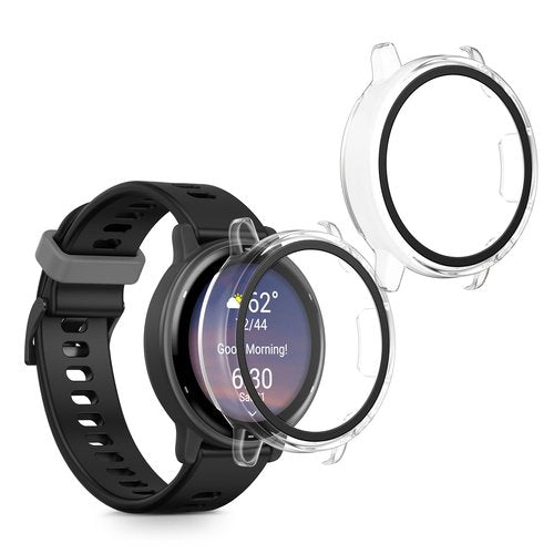 kwmobile Cover Compatible with Garmin vivoactive 5 / Active 5 Covers - 2X Tempered Glass with Plastic Frame - Transparent