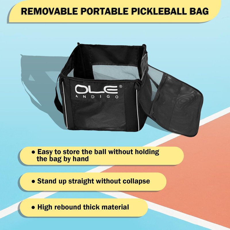 OLE ANDIGO Pickleball Cart Portable Tennis Balls Hopper,Holds 180 Pickleballs or 210 Tennis Balls,Pickle Ball Equipment,Ball Caddy with Wheels for Pickleball Player Training