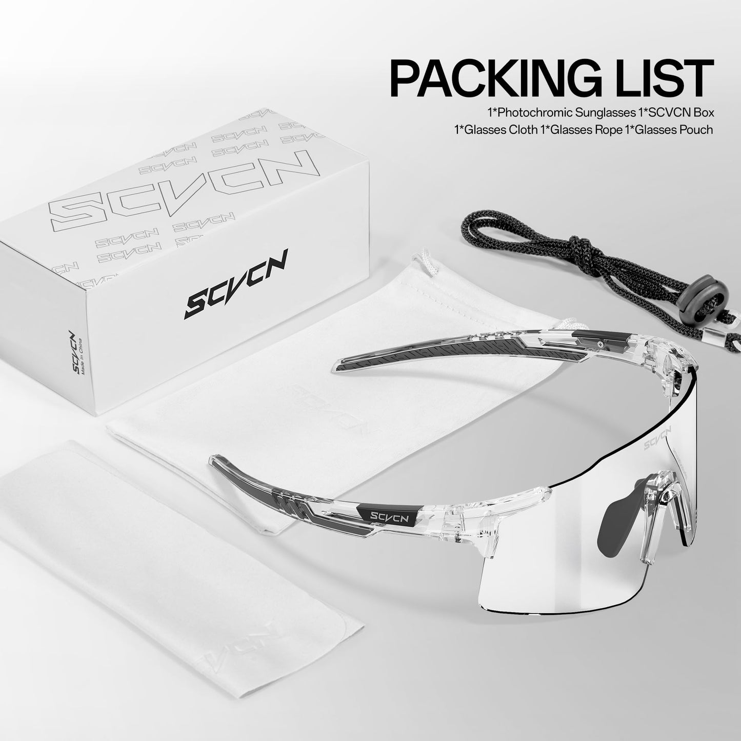 SCVCN Photochromic Cycling Glasses Sports Sunglasses Men Women Clear Bicycle MTB UV400 Protection TR90 Frame Running Mountain Bike Baseball Biking Goggles Riding BMX Golf Driving 18 Transparent